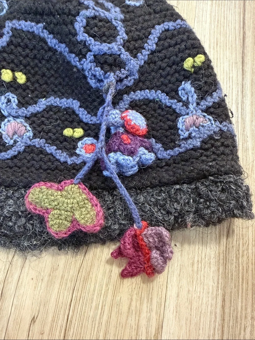 Little Journey Chicago Alpaca Blend Hat & Mittens Set Handmade Peru Floral Knit